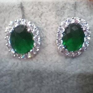 Green and Silver Oval Earrings Earrings